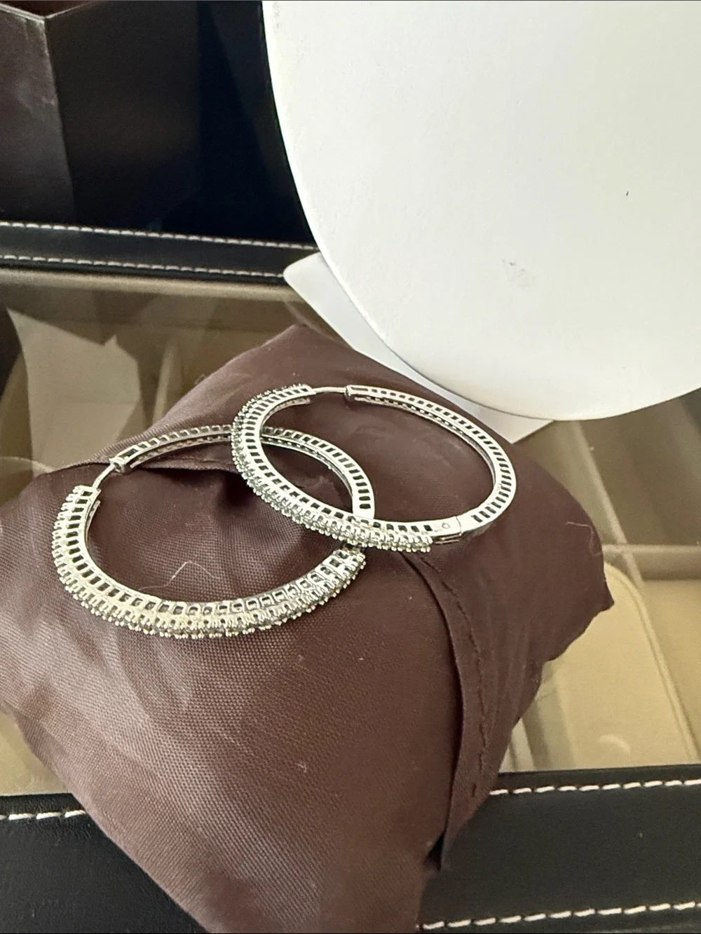 Silver Crystal Hoop Earrings - Women's Jewelry